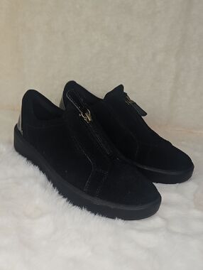 Clarks Black Suede Zip-Front Sneakers